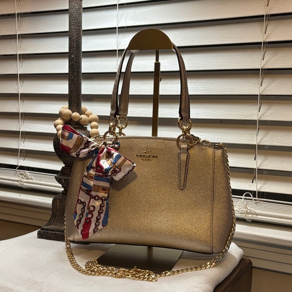Coach Handbags - Coach Metallic Platinum Gold Leather Mini Christie Carryall